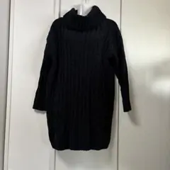 新品 ネイビーケーブル編みタートルネックロングニット　ミニワンピース　チュニック