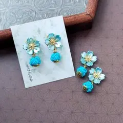 桜　水色水引のピアス イヤリング　No.桜3