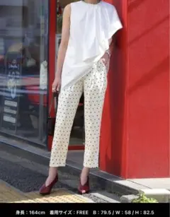 ELFRANK エルフランク サテンドットプリントセンタープレステーパードパンツ