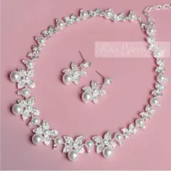 2点セット大粒パールネックレスイヤリング/ピアス ウェディングブライダル結婚式a
