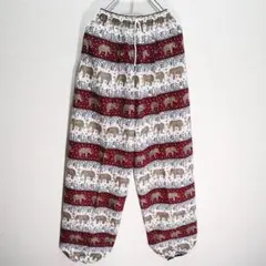 新品】アラジン タイパンツ 男女兼用【ゴム紐】B柄DKブラウン F706-8