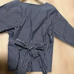 GLOBAL WORK ストライプ柄リボン付き長袖 シャツM