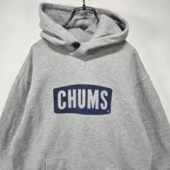 CHUMS　フーディー　パーカー　M　くるみボタン　ビッグロゴ　グレー　古着