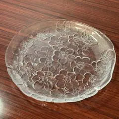 昭和レトロ 花柄　ガラスプレート 大皿 盛皿　アンティーク　ヴィンテージ