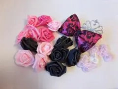 盛り髪 セット ピンク リボン ティアラ バラ 蝶々