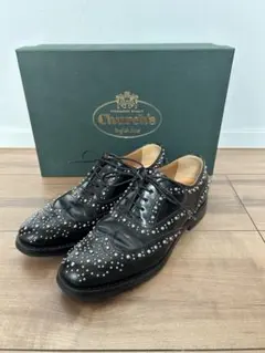 美品　希少　34 Church's ブラック スタッズ　ウィングチップシューズのサムネイル
