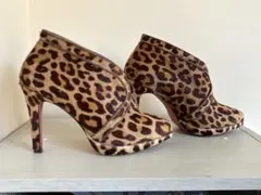 ヒョウ柄ハラコ素材ブーティ 高ヒールのサムネイル