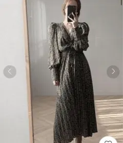 春服 Diosfront ウエスト切り替え花柄プリーツワンピース 韓国 マキシ