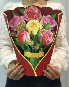 紙のポップアップカード バラの花束 立体カード★30cm 誕生日 送別会