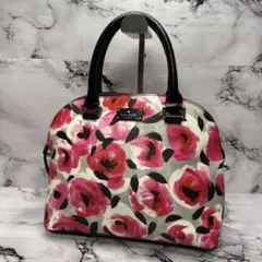 (美品)大人気、ケイトスペード、ハンドバッグ、オールレザー、PVC地、花柄、バラ