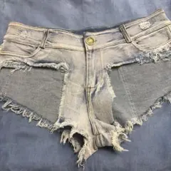 ライトブルー フリンジデニムショートパンツ