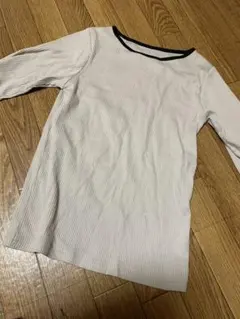 ホワイトリブ編み五分袖Tシャツ Lサイズ