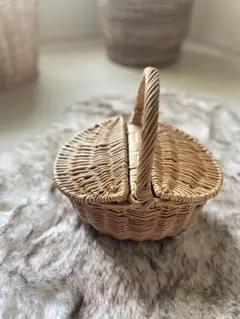 籐製バスケット 2ハンドル 黒内側