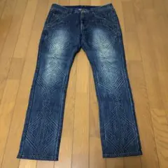 PPFM ブルーデニムパンツ 幾何学模様　Ｌサイズ　ウエスト86㌢のサムネイル