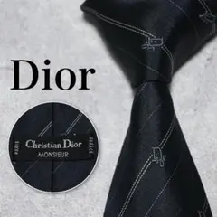 【極美品】Christian Dior トロッター ロゴ ネイビー ネクタイ