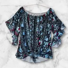 レディース花柄オフショルダーブラウス フレアスリーブ