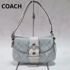 美品✨コーチ ソーホー スカイブルー シグネチャー キャンバス ショルダーバッグ