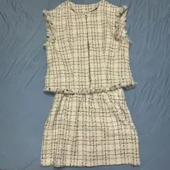 ホワイト　ツイードセットアップ　白　白黒チェック