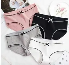 新品　レディース　ショーツ　４枚組セット　Mサイズ　リボン付き　綿100％