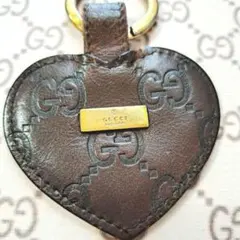 正規店購入【GUCCI】グッチ GG ハート レザー キーホルダー ブラウン 茶