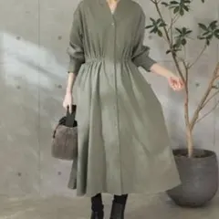 【極美品】アーバンリサーチロッソ イージーケアシャツワンピース カーキ F