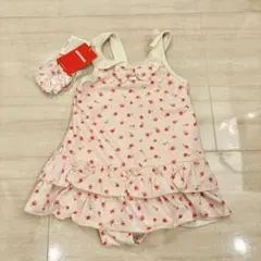 新品タグ付ミキハウス花柄ワンピース　水着ヘアアクセサリー付き☆UV