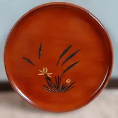 9.0丸盆　らん彫　花柄