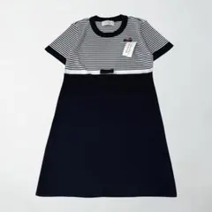タグ付き MAGGY SPORTS 日本製 ボーダー ニット ワンピース M 紺のサムネイル