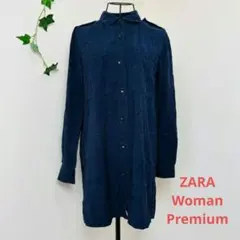 ZARA　Woman　PREMIUM　デニム　ロングシャツ　袖ロールアップ
