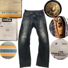 1496 00s EDWIN XV クラッシュデニム グランジ Y2K 濃紺