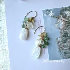 No.340 14kgf☆ホワラブとクンツァイトのピアス(ほんのりイエロー)