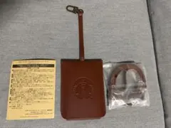 スタバ　カスタマージャーニー ブラウンレザー パスケース カードポケット付き