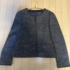 ROPEネイビー ツイード ノーカラージャケット