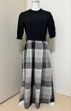 ブルーレーベルクレストブリッジ チェックドレープツイルニットコンビワンピース