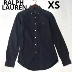 ラルフローレン　長袖シャツ　黒　紫　ポニー刺繍　XS　ユニセックス コットン