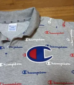 Champion ポロシャツ 総柄 ロゴ刺繍 グレー Lのサムネイル