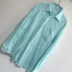 ユニクロ UNIQLO プレミアムリネンシャツ 長袖 グリーン　 M