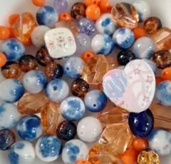 ガラスビーズ アクリルビーズ ミックス オレンジ ブルー おまけ まとめ売り