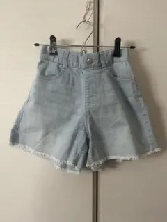 グローバルワーク　ライトブルー　フリンジ裾　デニムハーフパンツ