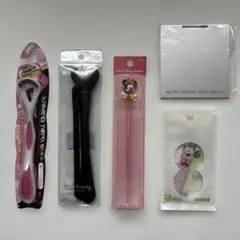 耳かき、舌ブラシ、コスメブラシ、キーホルダー、折り畳みミラー 5点セット