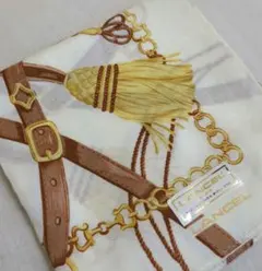 LANCEL ハンカチ 大判 52cm ホワイト×ブラウン 未使用 上品のサムネイル
