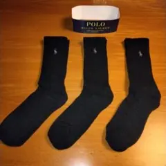 ラルフローレン　靴下　メンズソックス　黒　3足セット　マークグレー