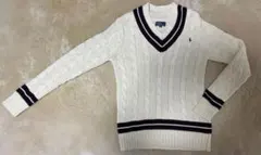 ラルフローレン　ホワイト　ニット　Vネック