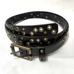 ハトメ＆スタッズ レザーベルト ナローベルト（ブラック／95cm）Y2K