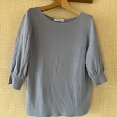 NATURAL BEAUTY BASIC ライトグレー五分袖ニット