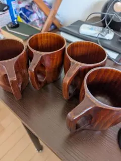 【未使用品】訳あり木製一体型マグカップ4個セット