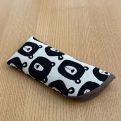 くま生成り×リネンチョコ　ハンドメイドめがねケース