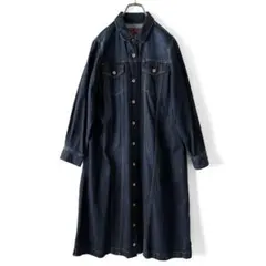 美品 サニークラウズ LL ジージャンピース シャツデニムワンピース ネイビー
