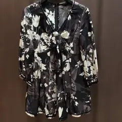 花柄リボン付きチュニック 五分袖