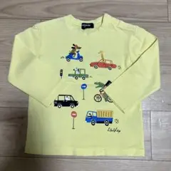 イエロー 車と動物 プリント Tシャツ